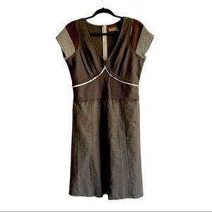 HANDCUT BY PRELOVED Vintage V-Neck Short Sleeve Midi Dress Brown L